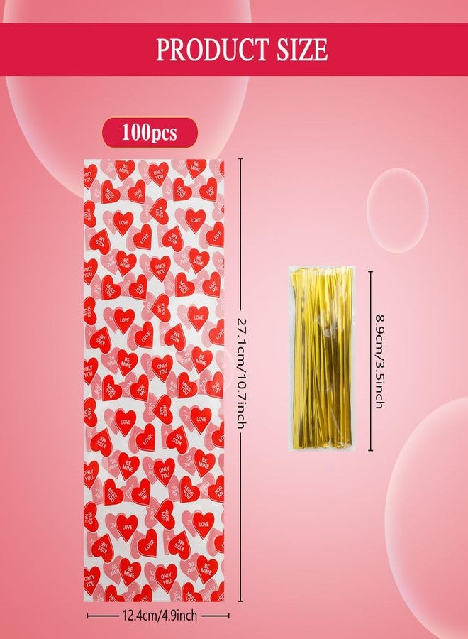 QIHOMPIB Valentines Treat Bags, 100 PCS Valentines Goodie Bags, Valentines Day Plastic Goodie Candy Goody Cookie Favor Ziplock Cellophane Treat Bags for Classroom Party Small Mini Valentines Gift Bags Bulk - Image 2